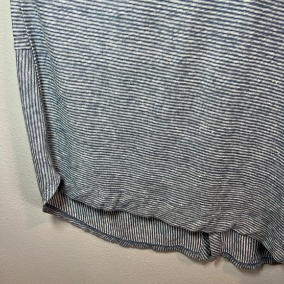 Adrienne Vittadini Striped Linen Tunic Top Blue White Roll Tab Sleeves Sz Small - Picture 10 of 14